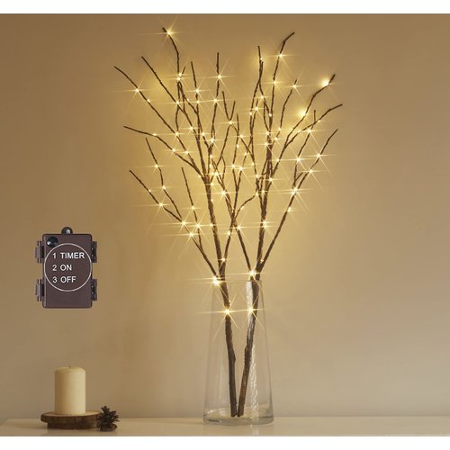 Hairui Lighted Brown Branches Battery Operated with Timer 30IN 100 LED Fairy Lights, Willow Branch Lights for Home Bedroom Fireplace Christmas Holiday Decoration Indoor Outdoor Use (Vase Excluded)