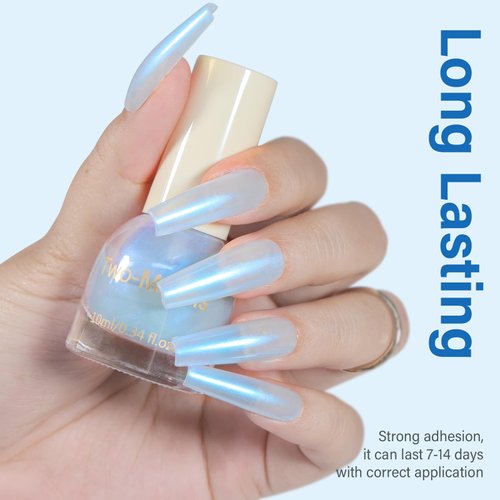 COSMOO Blue Shimmer Air Dry Nail Polish, Shimmer Blue Iridescent Quick Dry Nail Lacquer for Nail Art Varnish-10ml