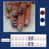 24Pcs Independence Day French Press on Nails Short Square Silver Glitter Powder Stripes Design USA Flag False Nail Full Cover Stars Glue on Nail Artificial Acrylic Patriotic Stick on Nails for Women
