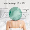 WIGI 100% Mulberry Silk Bonnet with Scrunchie Gift for Women, Silk Bonnet for Sleeping, Shower Cap Hair Bonnet, Silk Hair Wrap for Hair Care (100% Mulberry Silk (Round design), Green)
