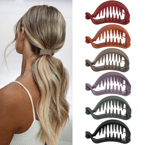 Hapdoo Banana Clips Hair, 6Pcs Small Hair Claw Clips for Ponytail, Matte Mini Hair Jaw Clips Barrettes Styling Accessories for Women Girls, Strong Hold, Retro Style