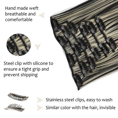 SHDanrtsey Hair Extensions 6 PCS Black Highlighteded Blonde Clip in Hair Extensions 22Inch Long Straight hair extensions Thickened hair Hair Extensions Clip In（22inch 6pcs 1B/613#)