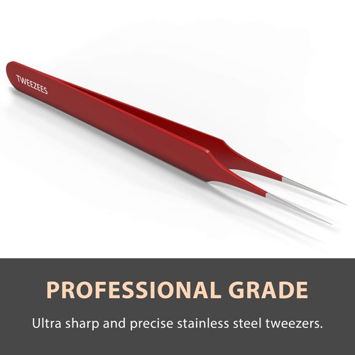 Ingrown Hair Tweezers | Pointed Tip | Red | Precision Stainless Steel | Extra Sharp and Perfectly Aligned for Ingrown Hair Treatment & Splinter Removal For Men and Women | By Tweezees