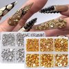 KAAGEE Gold Silver Pearls for Nails 3D Half Round Pearl Nail Charms Punk Nail Pearls for Nail Art Retro Metal Nail Studs Flat Back Pearl Nail Beads Nail Decorations for Nail Art (2 Boxes)
