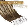 Ve Sunny 22inch Tape in Hair Extensions Human Hair Brown Ombre Tape on Human Hair Extensions Balayage Medium Brown Ombre Platinum Blonde and Brown Hair Extensions Tape in 50g 20pcs