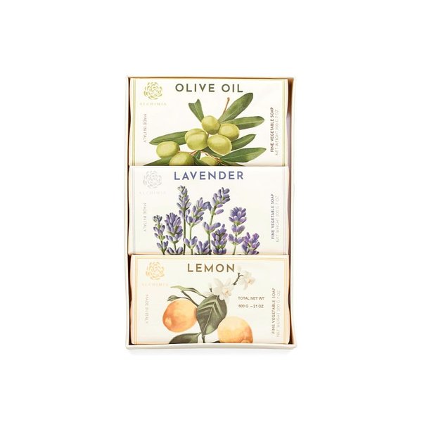 Alchimia 3pc Italian Vegetable Soap Olive Oil Lavender Lemon Bar Set 7 Oz Each