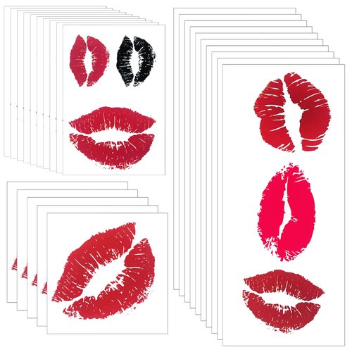 ZZXLLRO 25 Sheets (65Pcs) Red Lips Temporary Tattoo Stickers, Self-adhesive Fake Red Lips Tattoos...
