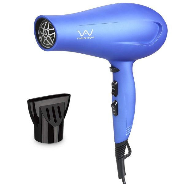 VAV Blow Dryer 1875W Negative Iron Professional Hair Dryer 2 Speed 3 Heat Settings Cool shot Button DC Motor Blue