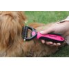 Maxpower Planet Pet Grooming Brush - Double Sided Shedding, Dematting Undercoat Rake for Dogs, Cats. Extra Wide Dog Grooming Brush, Dog Brush for Shedding, Cat Brush, Reduce Shedding by 95% (Pink, S)