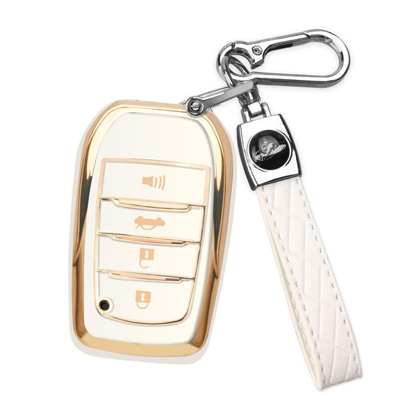 QBUC for Toyota Key Fob Cover with Keychain for toyota key fob case Fit for 2019-2024 Venza, RAV4 Prime, Land Cruiser, Fortuner, Grand Highlander, Corolla Cross, Hilux (G-WHITE)