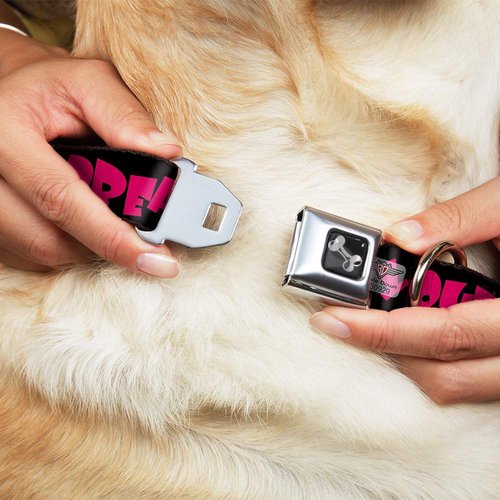 Dog Collar Seatbelt Buckle in Your Dreams Black White Pink 18 to 32 Inches 1.5 Inch Wide