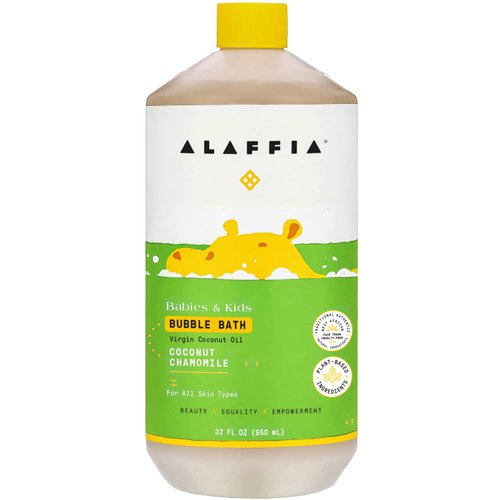 Alaffia Babies and Kids Bubble Bath, Gentle Baby Essentials for Delicate Skin, Cleansing & Calming Bubbles, Plant Based Formula, Vegan, Coconut Chamomile, 32 Fl Oz