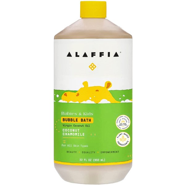 Alaffia Babies and Kids Bubble Bath, Gentle Baby Essentials for Delicate Skin, Cleansing & Calming Bubbles, Plant Based Formula, Vegan, Coconut Chamomile, 32 Fl Oz