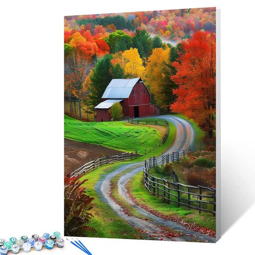 Native America Farmhouse Framed Paint by Numbers for Adult Kids Beginner Wooden House Painting Kit 16x20 inche Acrylic Autumn Mountain Forest Arts Craft Bedroom Decor Landscape Paintwork(DIY Frame)