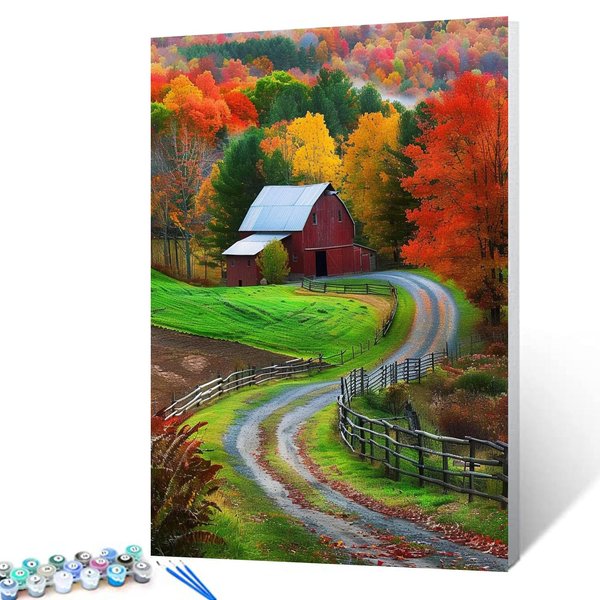 Native America Farmhouse Framed Paint by Numbers for Adult Kids Beginner Wooden House Painting Kit 16x20 inche Acrylic Autumn Mountain Forest Arts Craft Bedroom Decor Landscape Paintwork(DIY Frame)