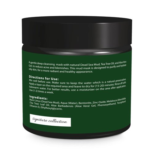 All Natural & Authentic TEA TREE ALOE VERA Purifying Facial MUD MASK with Dead Sea Salt Minerals - Paraben Free – Not Tested on Animals – All Skin Types – Reduces Acne - Infused with Vitamin E (7.76 oz)