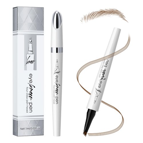 Microblading Eyebrow Pen - Eyebrow Pencil Magical Upgraded Eye Brow Pencils for Women with 4 Fork Tip for Natural-Looking Hair-Like Defined Brows, Last All-Day (Dark Brown)