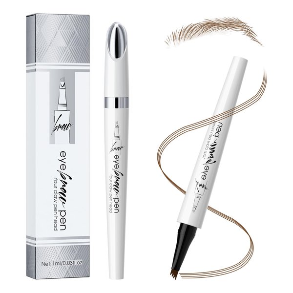 Microblading Eyebrow Pen - Eyebrow Pencil Magical Upgraded Eye Brow Pencils for Women with 4 Fork Tip for Natural-Looking Hair-Like Defined Brows, Last All-Day (Dark Brown)
