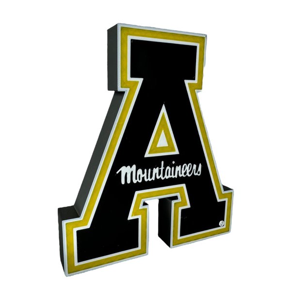 CLTFanCreations Officially Licensed APP State 3D Printed Decorative Figure - Great for Home Office, Desk, Shelf - Made from Quality 3-D Printed Material - Black, Gold, White College Sports Decor