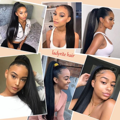 Straight Human Hair Drawstring Ponytail Extension Afro Natural Color Human Hair Ponytail for Black Women Afro Hair Extensions Brazilian Hair 20 Inch