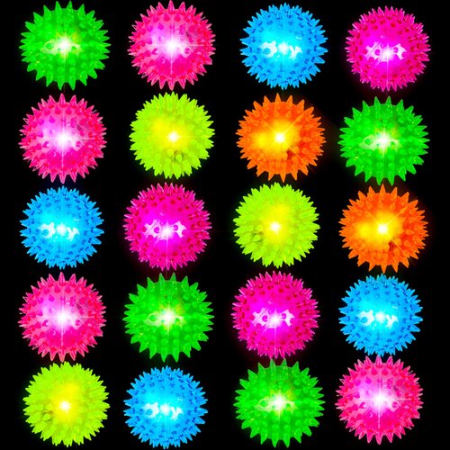 Rcanedny 20 Pcs LED Bouncy Ball Light up Fidget Spiky Ball Funny Flashing Squeaky Ball for Clsssroom Rewards Birthday Christmas Carnival Party Favors, 4 Colors