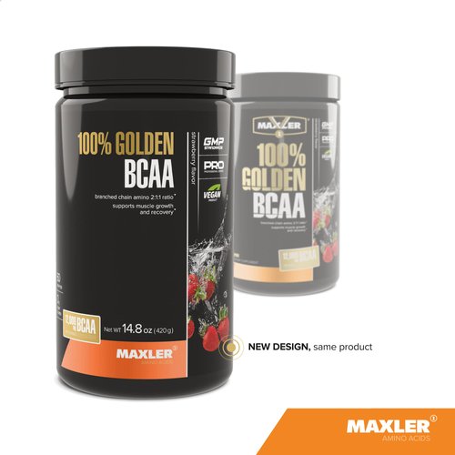 Maxler 100% Golden BCAA Powder - Intra & Post Workout Recovery Drink for Accelerated Muscle Recovery & Lean Muscle Growth - 6 g Vegan BCAAs Amino Acids - 60 Servings - Strawberry