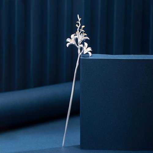 Rabithenn Hair Clip, Lily Flower Silver Hairpin, Handcrafted Chinese Style Hair Sticks, Hair Fork, Wooden Hair Chopsticks, Hair Accessories for Women Girls Long Hair