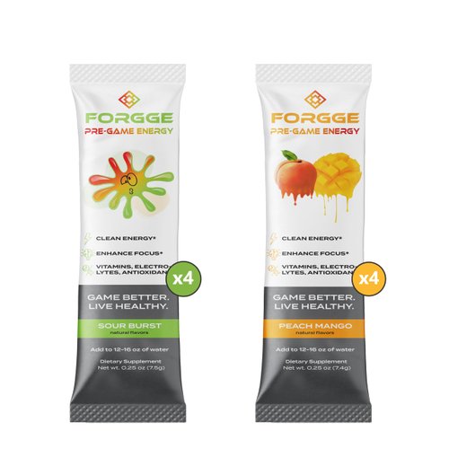 Forgge Focus Energy Drink Powder On The Go Stick Packs - Healthy Energy, Boost Focus - Clean Ingredients, Naturally Flavored - Game Better, Live Healthy - Zero Sugar - Peach Mango + Sour Burst (8ct)