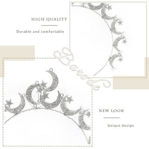 Barode Moon Crown Headband Silver Star Bride Tiaras Bridal Wedding Headpiece Princess Angel Prom Birthday Party Hair Accessories for Women