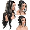 BrownBomb Highlights Synthetic Lace Front Wigs Body Wave Glueless Wigs With Bangs Black Blonde Pre Plucked Pre Cut HD Lace 13x5x1 Middle Part Wigs For Woman 26 Inch