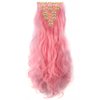 Womens 18 Clips 8pcs Full Head Hair Extensions 24 Inch Long Curly Light Pink Hairpiece