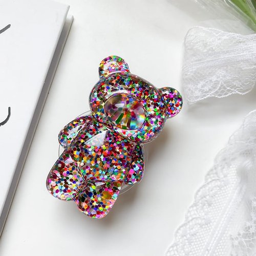 1Pc Multicolor Mobile Phone Finger Holder,Tok Folding Bracket,Cartoon Foldable Epoxy Sequins,3D Cute Bear Shaped Phone Grip for Desktop Stand,Easy Installation Smooth,Cell Phones Grips and Accessories