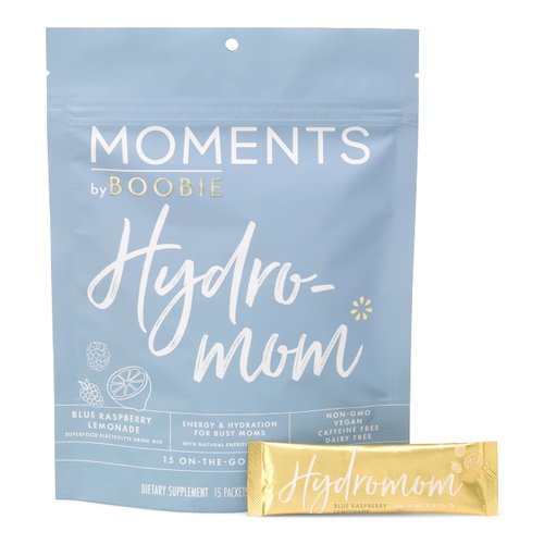 Boobie Hydromom Superfood Electrolyte Drink Mix, Blue Raspberry Lemonade | Refreshing Energy & Hydration Boost for Mamas | On-The-Go & Travel Essentials for Pregnancy, Lactation, & Beyond, 15 Packets