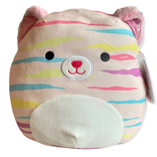 Squishmallows Official Kellytoy 11 Inch Soft Plush Squishy Toy Animals (Atoosa Rainbow Stripe Cat)