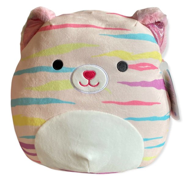 Squishmallows Official Kellytoy 11 Inch Soft Plush Squishy Toy Animals (Atoosa Rainbow Stripe Cat)