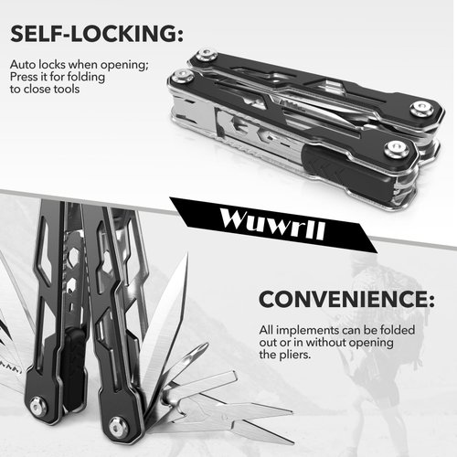 Wuwrll Multitool with Safety Locking,16-in-1 Multi Tool Stainless Steel Pocket Knife Set with Pliers, Upgrade Camping Tool Gifts for Men,for Survival, Camping, Hiking, Outdoor、