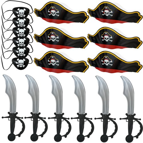 18 Pcs Pirate Party Cosplay Set, Kids&#39; Pirate Party Favors Supplies Costume Accessories Include 6...