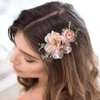 Fangsen Silver Wedding Rose Flower Hair Comb Bridal Floral Hair Headpiece for Brides and Bridesmaids Christmas Hair Accessories (Pink))