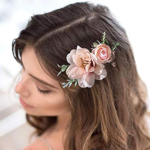 Fangsen Silver Wedding Rose Flower Hair Comb Bridal Floral Hair Headpiece for Brides and Bridesmaids Christmas Hair Accessories (Pink))