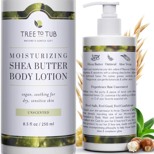 Tree to Tub Unscented Shea Butter Body Lotion for Dry Skin - Fragrance Free Lotion,Vegan Body Moi...