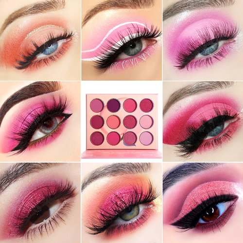 BEUSELF DE'LANCI Pink Eyeshadow Palette,12 Colors Peach Matte & Shimmer High Pigmented Mini Makeup Eyeshadow Pallet,Warm Natural Blendable Long-Lasting Waterproof Small Pallets Eyeshadow