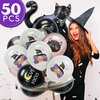 HOUSE OF PARTY Halloween 30Inch Cat Foil Balloons-50PCS Black Pink White Witch Cat Latex Balloons for Halloween Party Decorations, Halloween Party Balloons for Birthdays School Classroom Games