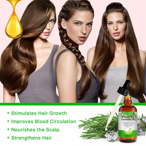 Organic Rosemary Oil for Hair Growth 4.04 Fl Oz with Scalp Massager, Pure Rosemary Essential Oil for Eyelashs, Eyebrows, Face, Skin Care, Body Massage, Nourishes The Scalp, Improve Blood Circulation