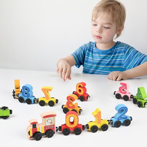 12 PCS Wooden Train Set Toy Magnetic Number Train Set Montessori Toys for Preschool Learning