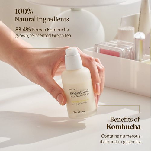 Herbloom Organic Kombucha Biome Serum - Deep Moisturizing and Hydrating Serum, Ceramide and Triple Hyaluronic Acid, Non Sticky, Korean Essence, Vegan - 1.69 fl.oz.