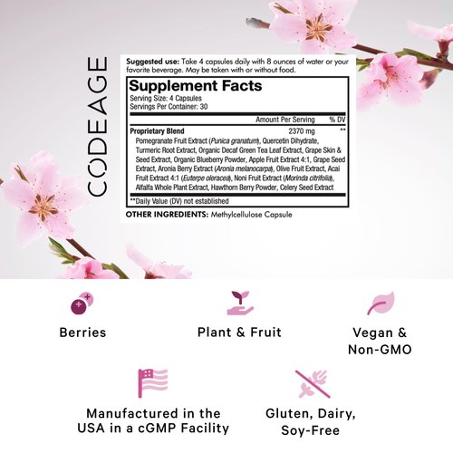 Codeage Polyphenols Broad Spectrum Supplement - Blend of 15 Berries, Fruits, and Botanical Extracts, Decaf Green Tea Leaf, Quercetin, Resveratrol, Pomegranate, Turmeric - Non-GMO - 120 Capsules