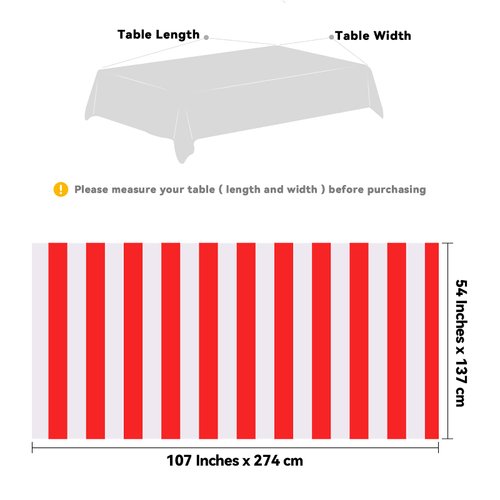 Elcoho 2 Pack Red and White Stripes Tablecloth Plastic Stripe Table Cover Carnival Circus Tablecloths for Carnival Circus Themed Party Decorations Movie Night Birthday Party Supplies