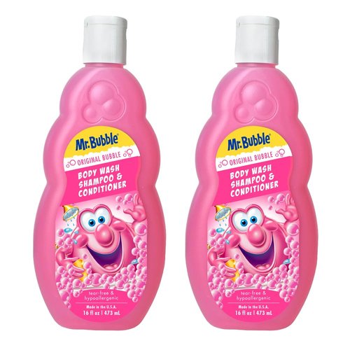 Mr. Bubble Kids Original 3in1 Shampoo, Conditioner, Body Wash – Hypoallergenic, Tear Free Bubble Gum Scented, Creates Big Bubbles In The Tub And Shower (Pack Of 2 Bottles, 16 fl oz Each)