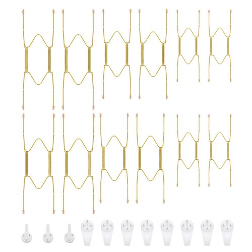 Bilillo 12 Pieces Stainless Steel Decorative Wire Plate Holders, 6/8/10 Inches Invisible Wall Plate Hangers, 3 Sizes Home Decoration with Wall Hooks for Antique Plates and Arts (Gold)