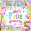 Hi Five Birthday Party Decorations for Girls, 5th Birthday Decorations Happy Birthday Backdrop Pastel Balloons Garland Arch Kit Iridescent Hi Five Number 5 Foil Balloon for Girl Birthday Party
